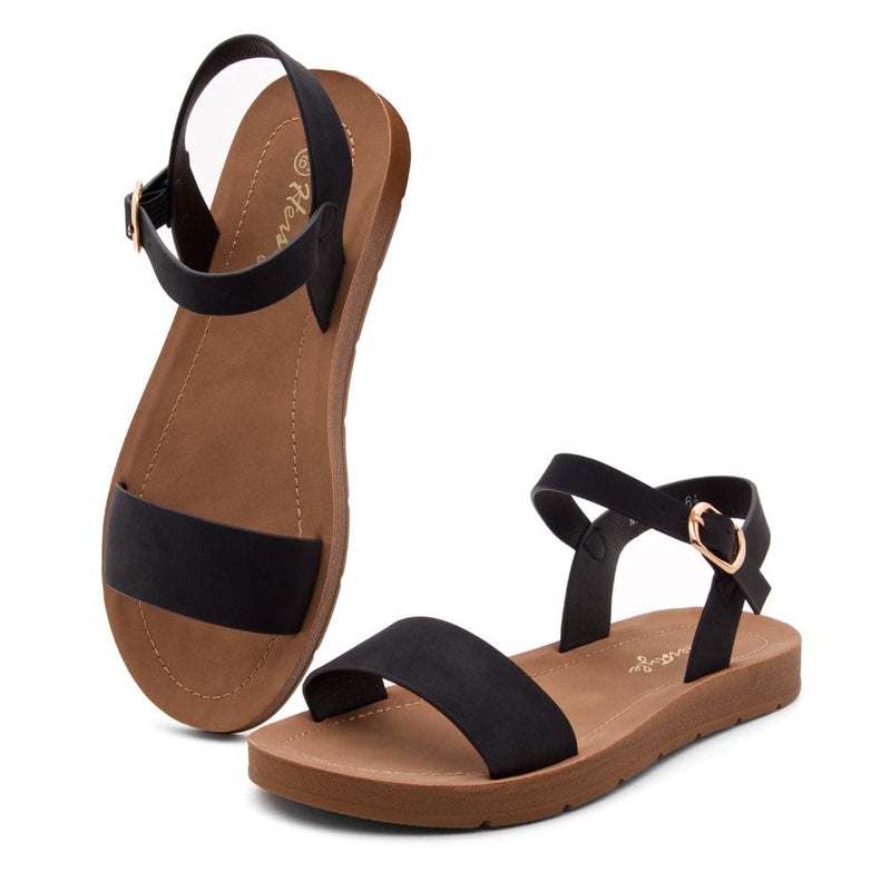 Herstyle Flat Sandals for Women â€“ Open Toe One Band Ankle Strap Summer Dressy Sandals, Lightweight Casual Strappy Slip-On Flats with Adjustable Buckle, Black, Size 6.0, Monday - Image 3